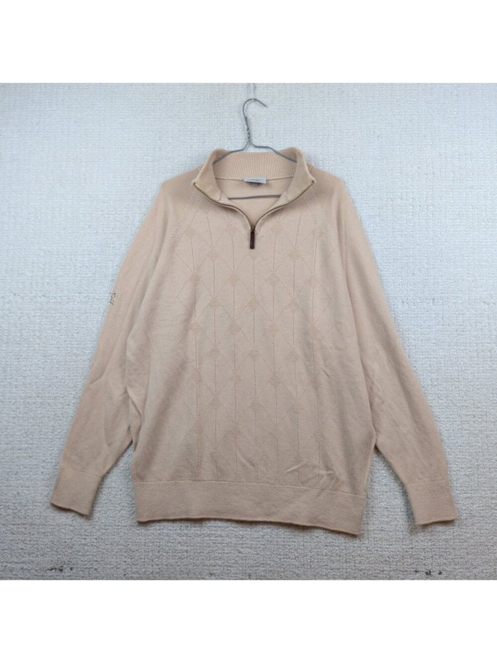 Glenbrae Spiral UK Made Quarter Zip Merino Lambswool Cream Preppy Argyle Sz 44